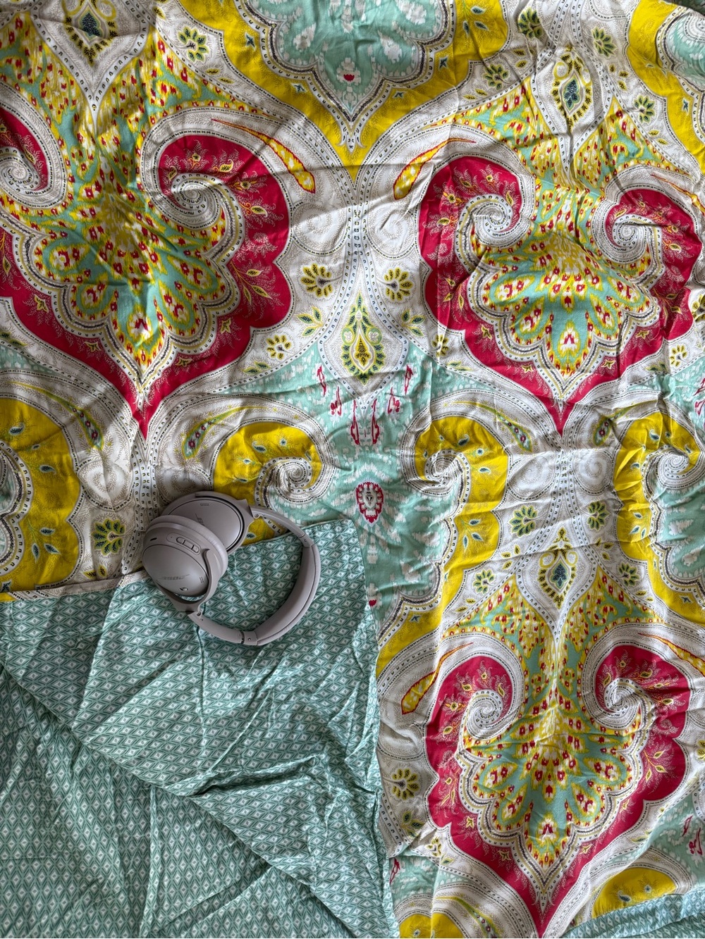 Echo Reversible Paisley Duvet in Yellow, Teal and Pink